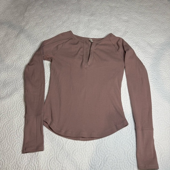 Free People Billie Layering Pink Ribbed Long Sleeve Top Size Medium - Picture 9 of 12